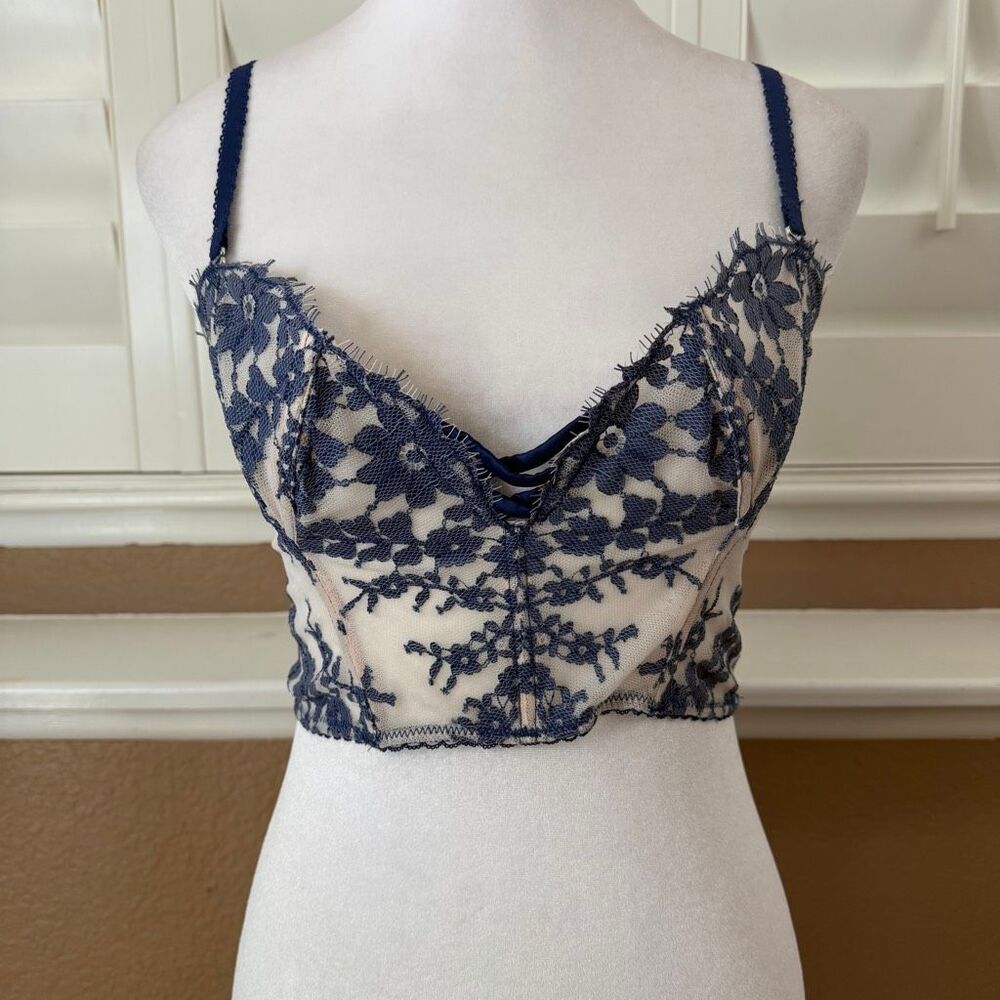 Victorias Secret Dream Angel Bralette Corset Blue Floral Lace Lingerie Glam Sz M
